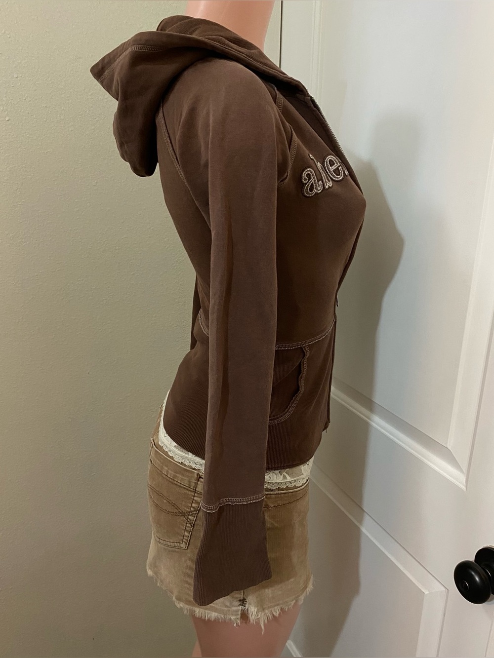 Y2k Vintage Abercrombie brown double zip up hooded sweater - Picture 16 of 16